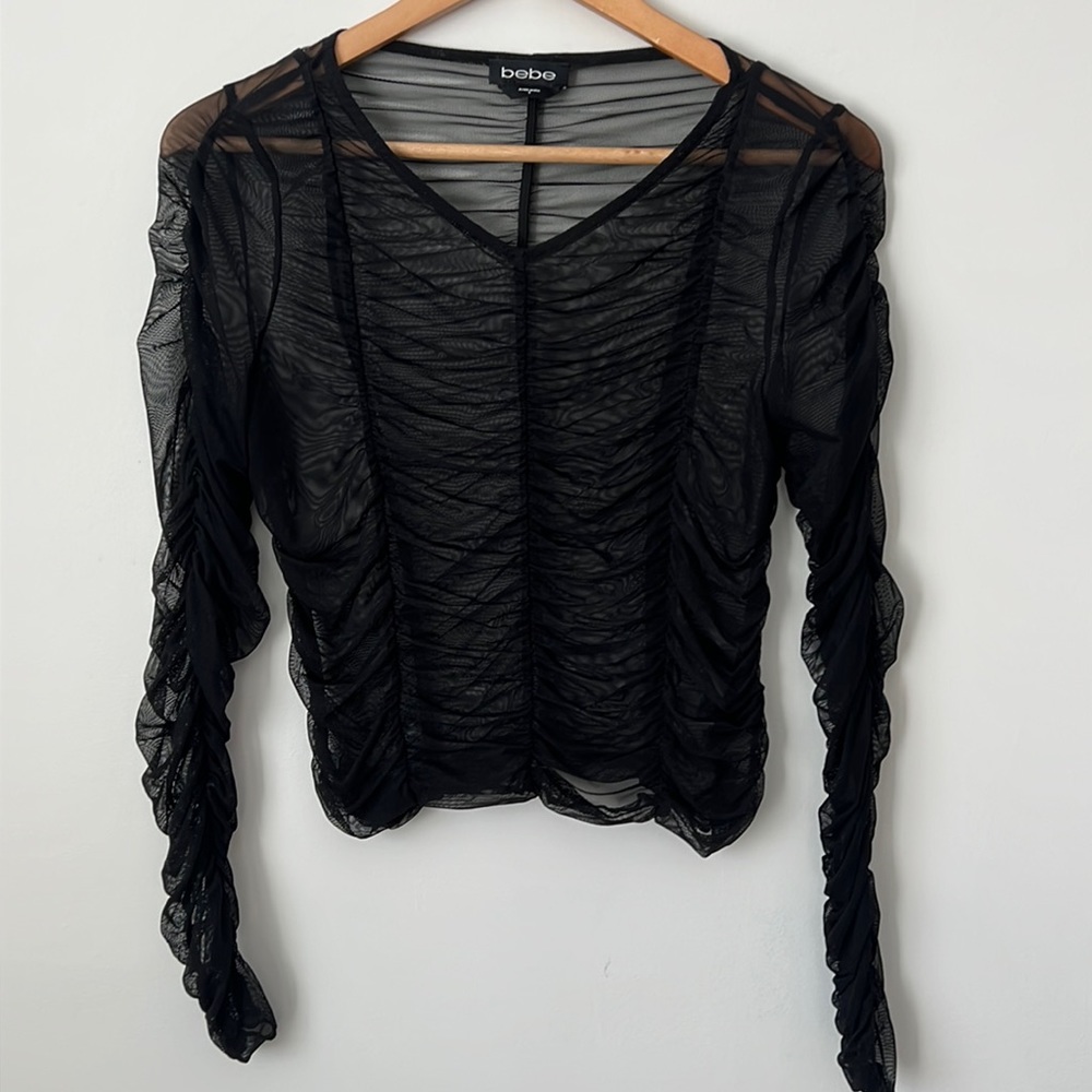 Bebe sheer long sleeve crop top
